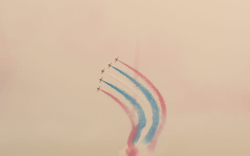 Red Arrows swish through dusty Athens sky 