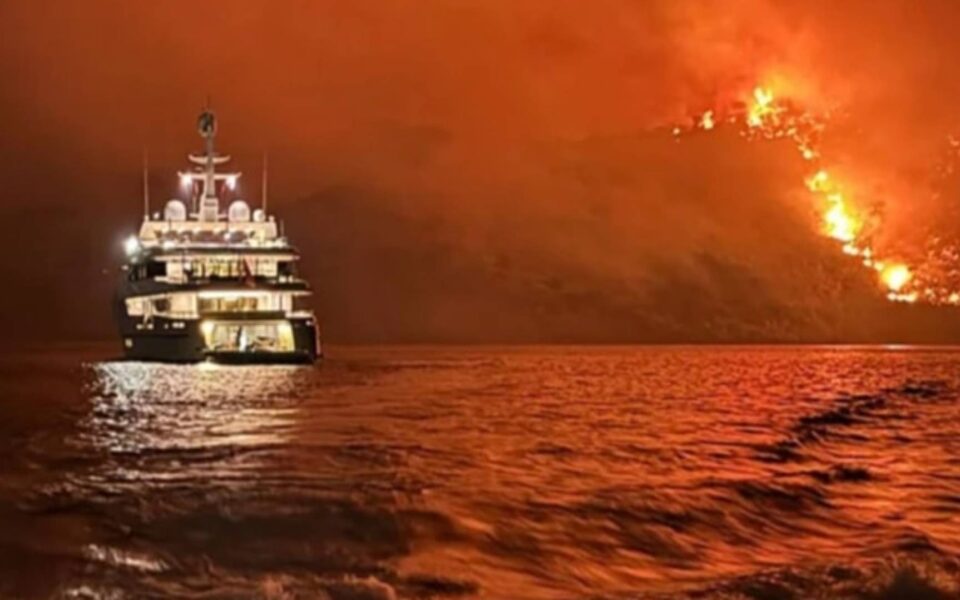 Anger as fireworks shot from private yacht spark forest fire in Hydra