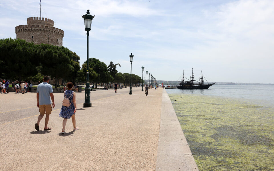 Excessive phytoplankton concentration turns Thessaloniki sea green