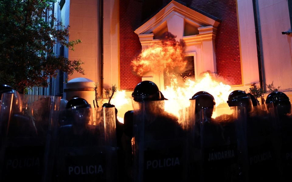 Albanian anti-government protesters hurl petrol bombs and scuffle with police