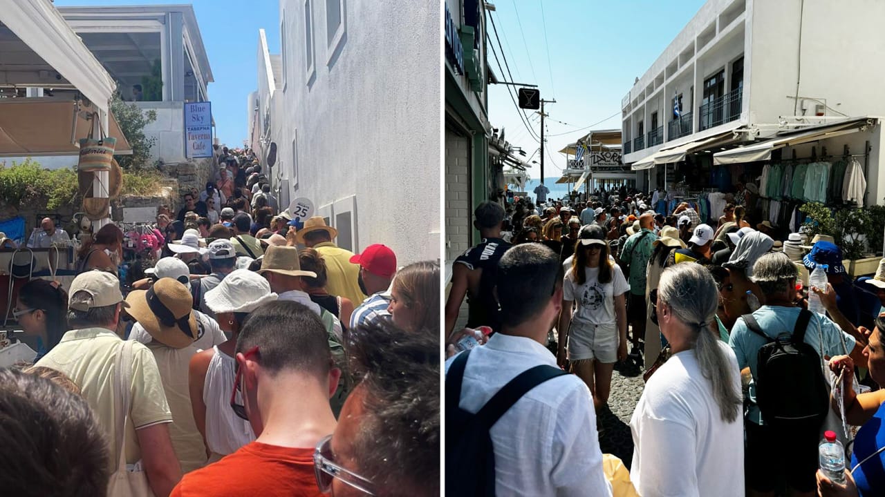 Santorini authorities concerned about overtourism as 11,000 cruise travelers flood the island