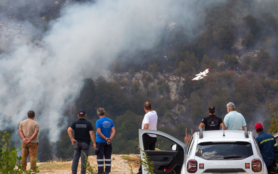 Wildfire on Mount Pangaio rages for seventh day