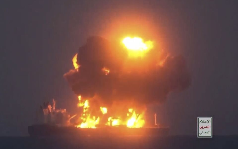 Fires break out on abandoned Greek-flagged tanker that Yemen rebels attacked