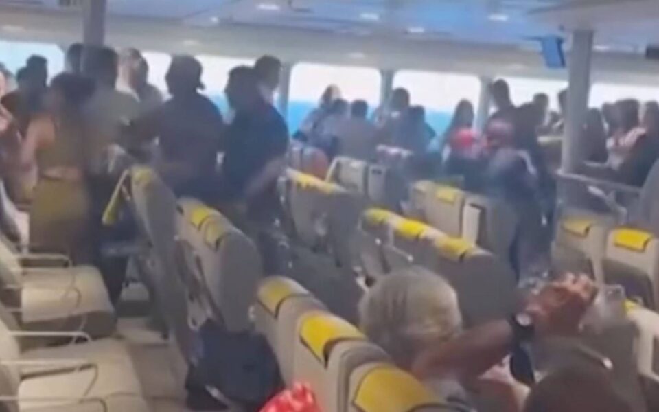 Fourteen arrested after ferry fracas