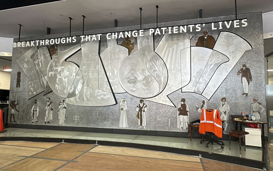 Greek artist’s mural honoring scientists in Pfizer’s NYC lobby up for grabs