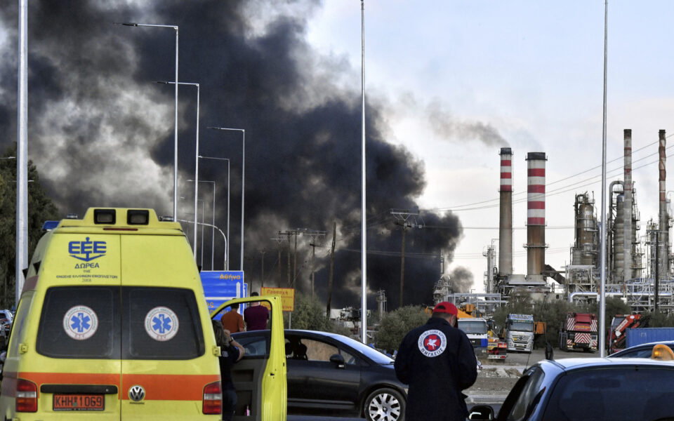 Greek firefighters contain a blaze at a major oil refinery that injured 3 workers