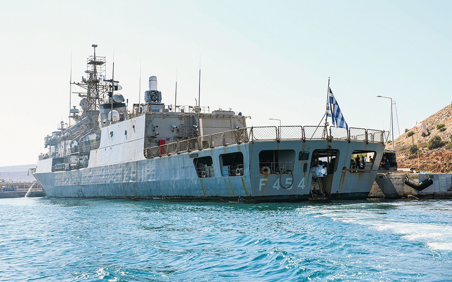 On board a Hellenic Navy frigate, fresh from the Red Sea